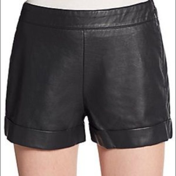 French Connection Cult Connection Cuffed Faux Leather Shorts Black - Picture 1 of 8